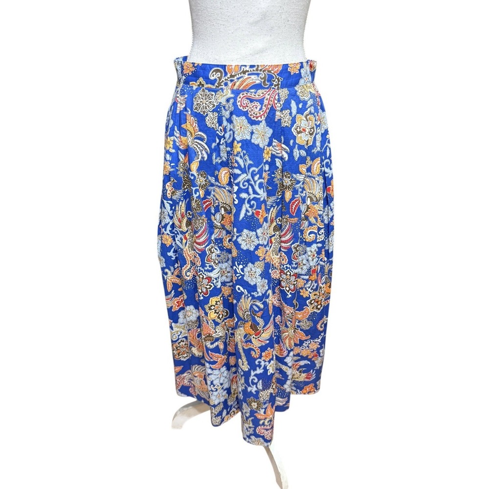 J. McLaughlin Bronte‎ Neo Fowlerton Blue Floral Birds Midi Skirt Women's size 6